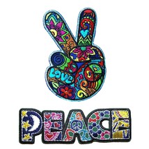 2 Pcs Set Peace Hand Sign + Peace Letters Patches - Iron On/Sew On - Retro Hippi - £15.95 GBP