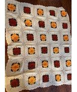 Granny Square Afghan Crochet Throw Blanket 3D Rose Flower 58X71 Grandma ... - £58.98 GBP
