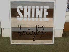 &#39;SHINE bright&#39; white &amp; black words, paint &amp; metal on paintwashed wood 16x16&quot;&quot; - £7.36 GBP