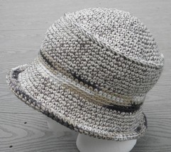 Majestic Ecru/Brown Larger Size Crocheted Cotton Cloche - Handmade by Mi... - $49.28 CAD