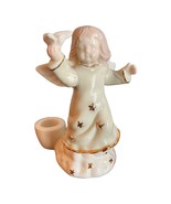 Christmas Angel Holding a Dove Taper Candle Holders Ceramic White Gold T... - $9.40