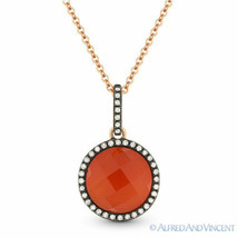 2.90ct Red Agate / White Topaz Doublet &amp; Diamond 14k Rose Gold Necklace Pendant - £417.57 GBP