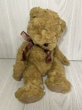 Russ Berrie Chadsworth floppy 15" beanbag tan teddy bear #1259 brown bow ribbon - $13.36
