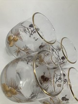 Set Of 4 Libbey Frosted Pine Pinecone Glass Tumbler MCM 4.5&quot; Footed Tumb... - $49.49