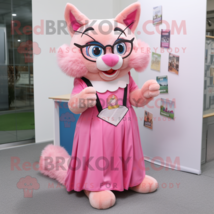 Pink Cat mascot costume character dressed with a Maxi Skirt and Reading glasses - £962.74 GBP