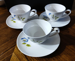 Set of 3 STYLE HOUSE MISTY Stoneware  Floral Coffee/Tea Cups &amp; Saucers-Japan- Ex - £11.42 GBP