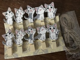 60 x Wooden Paper Clip,Wooden Clips,Cute Cat Pin Clothespin,Birthday Gift Favors - £2.51 GBP+