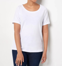 Joan Rivers Cotton Blend Knit Top with Back Button Detail- WHITE, LARGE A491497 - £15.78 GBP