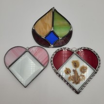 Lot of 3 Glass Sun Catchers Heart &amp; Tear Drop Shaped Multicolored w/Flowers READ - £19.77 GBP