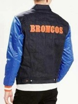 Mens Jacket NFL Football Levis Denver Broncos Blue Denim Varsity Trucker $158- M - £62.27 GBP