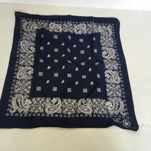 vintage blue paisley print bandana scarf  head covering hankerchief  cot... - $19.75