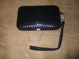 Black Patent Leather Quilted Squares Snap Cell Phone Wallet Case w/Wrist Strap - £10.67 GBP