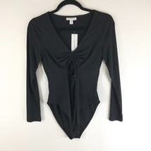Topshop Bodysuit Cutout V Neck Ruched Long Sleeve Black Size 6 - £11.44 GBP