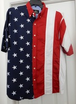 RedHead Red Head Mens Shirt Stars n Stripes July 4th Patriotic SS Cotton Size L - £22.65 GBP