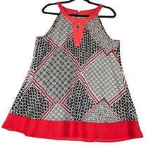 PerSeption Concept Womens Large Sleeveless Blouse Top Red Black White Geometric - £9.84 GBP