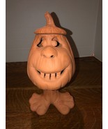 Vintage Terra Cotta Pumpkin JackOLantern With Feet Lidded Candle Holder ... - $33.95 CAD