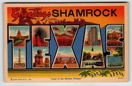 Greetings From Shamrock Texas Large Big Letter Linen Postcard Curt Teich... - $12.92