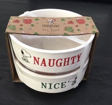 Pet Bowls Rae Dunn Peanuts Naughty Nice Christmas Set Snoopy Cat Dog New - $22.72