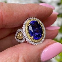 GIA 5.72 CT Oval Cut Blue Violet Tanzanite Diamond Engagement Ring 14k 7.36 TCW - £4,730.57 GBP