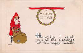 A Merry CHRISTMAS-SANTA Claus &amp; Gilt Bag Of TOYS~1913 Holiday Embossed Postcard - £8.00 GBP