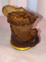 Amber Bird In A Tree Jam Jar With Lid Depression Glass Mint - £19.57 GBP