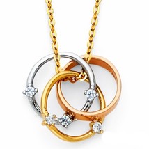 14K Tri Color Gold Triple Rings &amp; Cubic Zirconia Necklace - £174.47 GBP