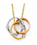 14K Tri Color Gold Triple Rings &amp; Cubic Zirconia Necklace - $5,817.55 MXN