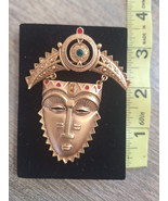 Avon Tribal African Face Mask Brooch Pin w/Rhinestones Vintage Discontin... - £13.14 GBP