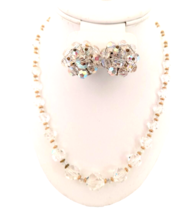 Women&#39;s Necklace and Clip On Earrings Vintage Set Sparkling Clear Acrylic - $21.78