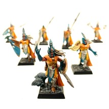 WFB Wood Elf Eternal Guard 7x Hand Painted Miniature Plastic Fighter Cleric - £99.91 GBP
