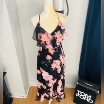 Jennifer Lopez Faux Wrap Ruffle Maxi Dress, Black/Pink, Size 2, Summer W... - $35.00