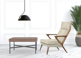 26" Beige Faux Leather And Walnut Lounge Chair With Ottoman - $29,266.94 MXN