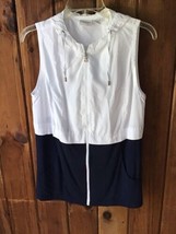 Weekends by Chicos Full Zip Vest Size 0/S Blue White Color Block Pockets - £11.23 GBP