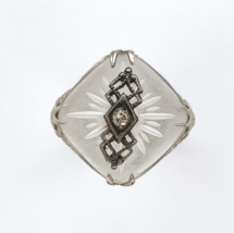 14k White Gold Filigree Genuine Natural Rock Crystal Diamond Ring (#J6207) - $628.65