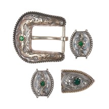 10k/Sterling Hand engraved Emerald Ranger belt buckle set - $638.55