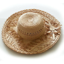 Women Natural Straw Summer Hat Size 58 cm ( L ) 7-1/4 Handmade Guatemala  - £19.38 GBP