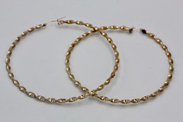 Vintage 10K Yellow Gold Narrow Puffed Large Twisted Hoop Earrings 3.75&quot; (7.6 gr) - £298.67 GBP