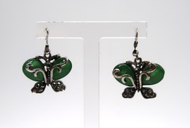 Vtg Butterfly Silver Tone with Green Accent Earrings - $14.99