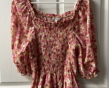 Nannette Laporte Smoked Off the Shoulder Top Womens Size M Pink Floral B... - $14.76