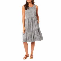 Briggs Ladies&#39; Size Large Tiered Linen Blend Dress, Gray Striped - £15.89 GBP