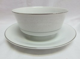 Momoyama Fine china Japan  White on White Gravy Boat with attached plate - $20.00