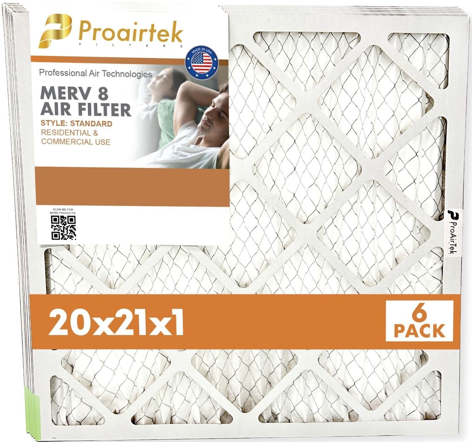 Proairtek AF20211M08SWH Model MERV08 20x21x1 Air Filters (Pack of 6) - $51.88