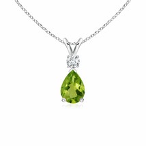 ANGARA 0.77 Ct Peridot Teardrop Pendant Necklace with Diamond in 14K Solid Gold - $719.10