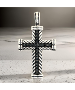 David Yurman Black Diamond Chevron Silver Cross Pendant 16.5g Estate DY611 - $593.01