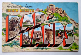 Greetings From Bad Lands North Dakota Large Big Letter Linen Postcard Kropp - £6.52 GBP