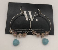 NEW Wantable Silver Tone Pink/Turquoise Bead Circle Dangle Earrings - £10.05 GBP