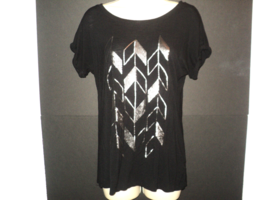Apt. 9 Top Women&#39;s Size S Black Painted Sequins Short Sleeves Rolled Cuffs - £15.54 GBP