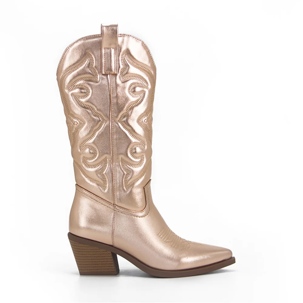boy girl Western Boots For Women 2023 Zip Embroidered Pointed Toe Stacked Heel M - £108.10 GBP