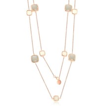 Rose Gold Plated Sterling Silver Alternating White and Grey Moonstones Necklace - £357.83 GBP