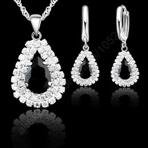 S925 Silver Jewelry Sets For Wedding Engagement Women Bridal Water Drop Crystal  - £18.26 GBP